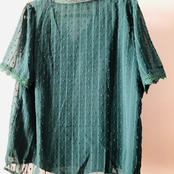 Green v-neck blouse with flowy sleeves - Picture 2 of 5